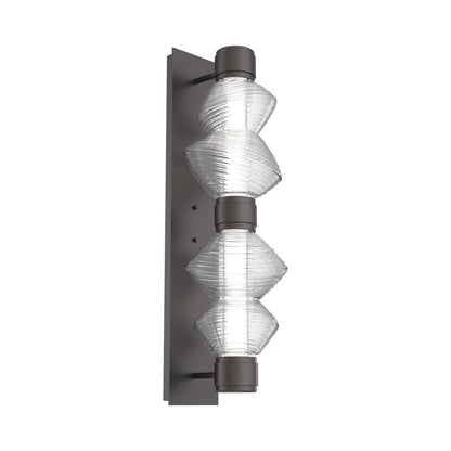 Mesa Mandrel Double LED Wall Light in Graphite/Clear Blown Glass.