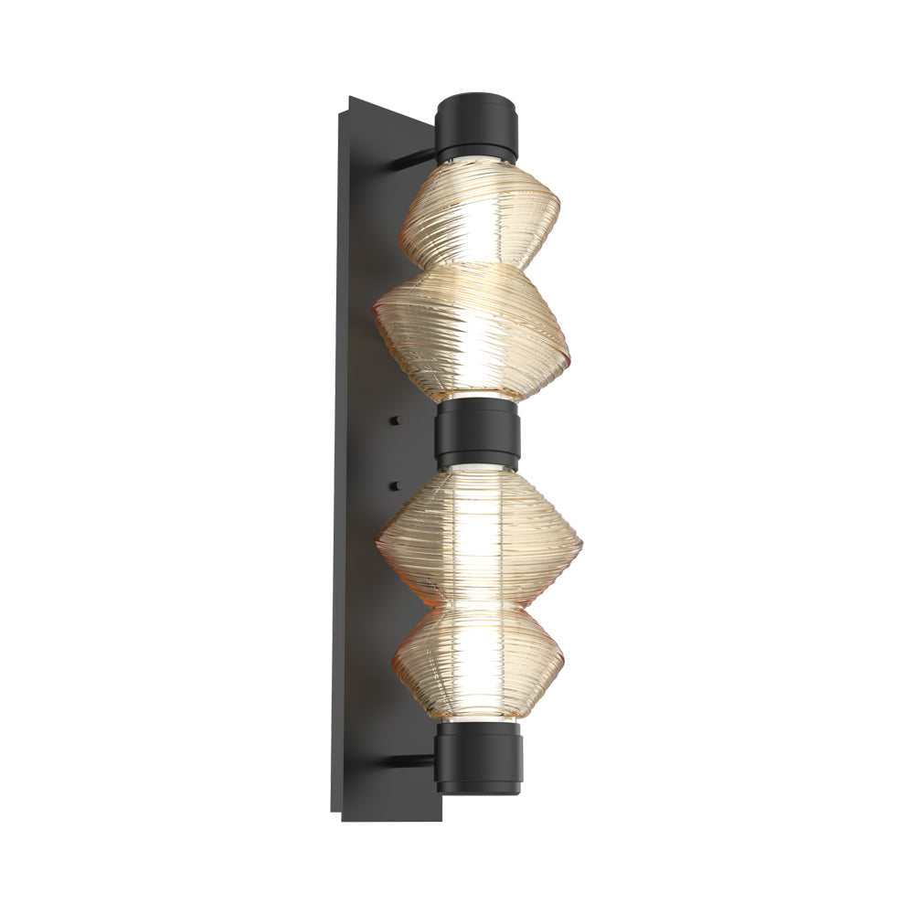 Mesa Mandrel Double LED Wall Light in Matte Black/Amber Blown Glass.