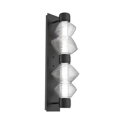 Mesa Mandrel Double LED Wall Light in Matte Black/Clear Blown Glass.