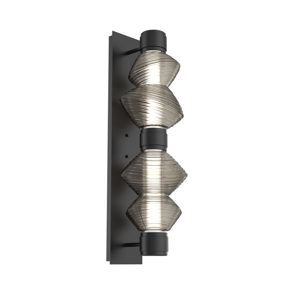 Mesa Mandrel Double LED Wall Light in Matte Black/Smoke Blown Glass.