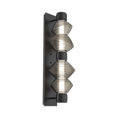 Mesa Mandrel Double LED Wall Light in Matte Black/Smoke Blown Glass.