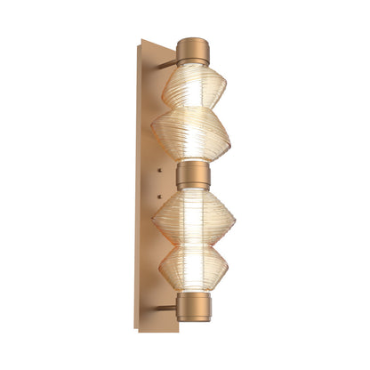 Mesa Mandrel Double LED Wall Light in Novel Brass/Amber Blown Glass.