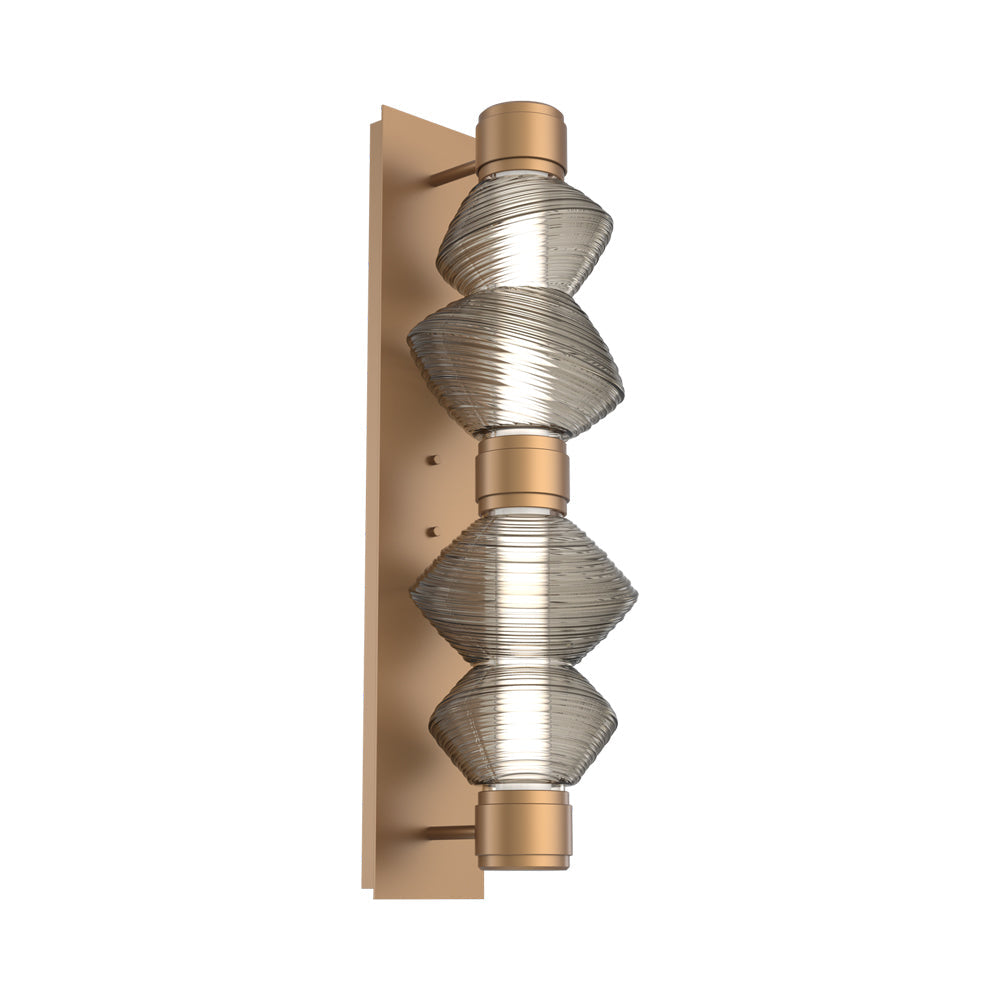 Mesa Mandrel Double LED Wall Light in Novel Brass/Smoke Blown Glass.