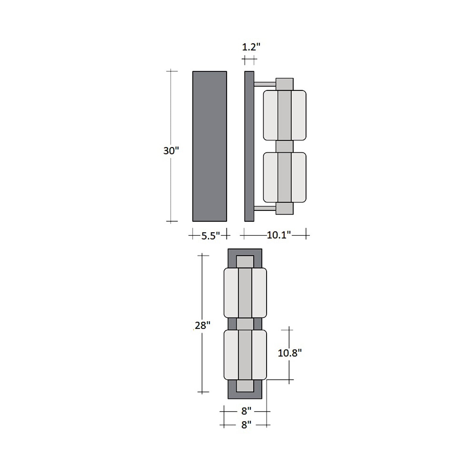 Mesa Mandrel Double LED Wall Light - line drawing.