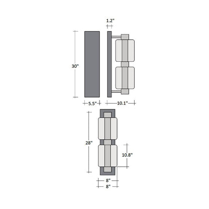 Mesa Mandrel Double LED Wall Light - line drawing.