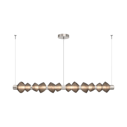 Mesa Mandrel Linear LED Chandelier in Beige Silver/Bronze Blown Glass (72.6-Inch).