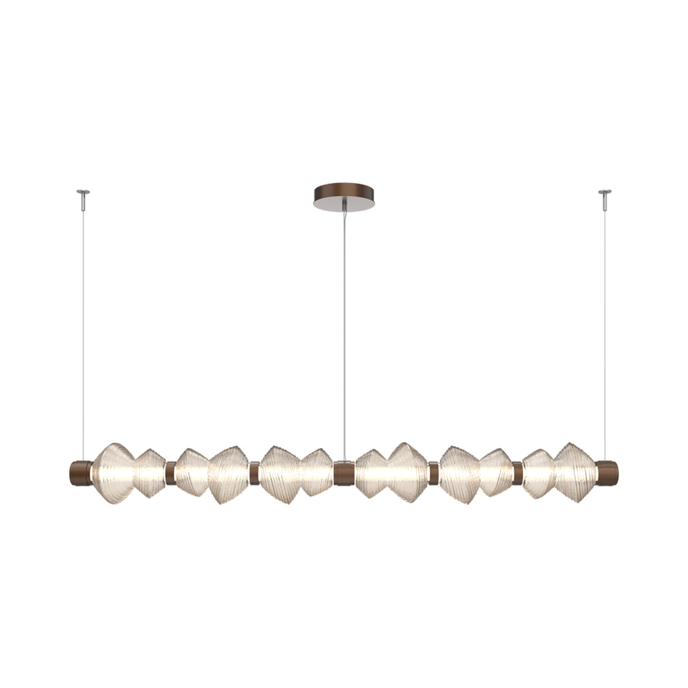 Mesa Mandrel Linear LED Chandelier in Burnished Bronze/Amber Blown Glass (72.6-Inch).