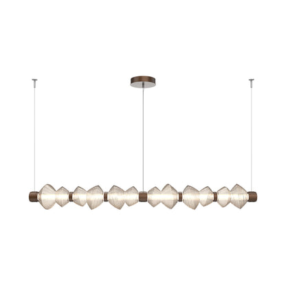 Mesa Mandrel Linear LED Chandelier in Burnished Bronze/Amber Blown Glass (72.6-Inch).