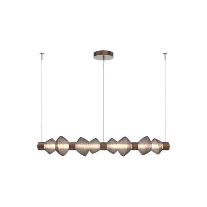 Mesa Mandrel Linear LED Chandelier in Burnished Bronze/Bronze Blown Glass (53.3-Inch).