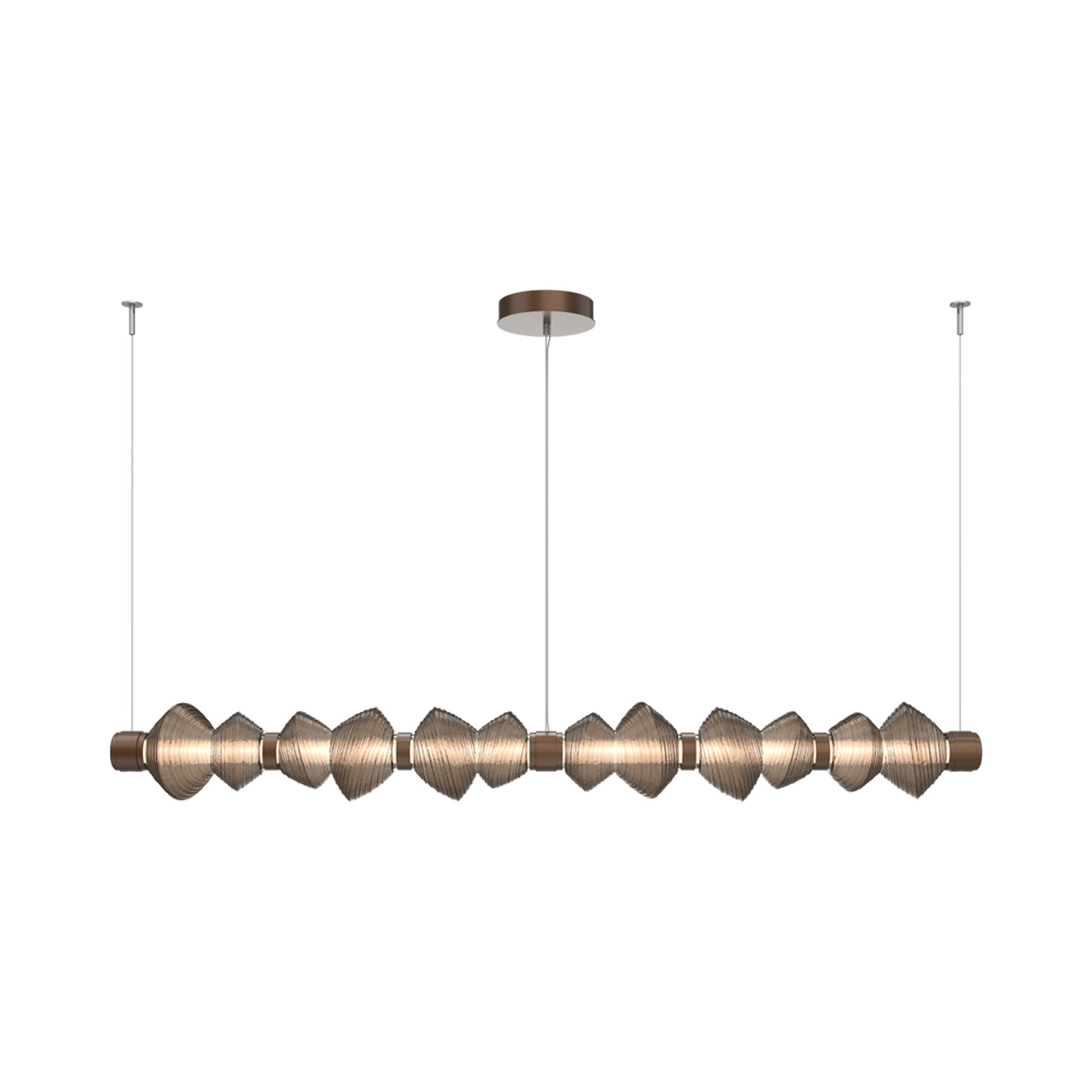 Mesa Mandrel Linear LED Chandelier in Burnished Bronze/Bronze Blown Glass (72.6-Inch).