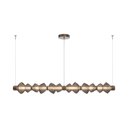 Mesa Mandrel Linear LED Chandelier in Burnished Bronze/Bronze Blown Glass (72.6-Inch).