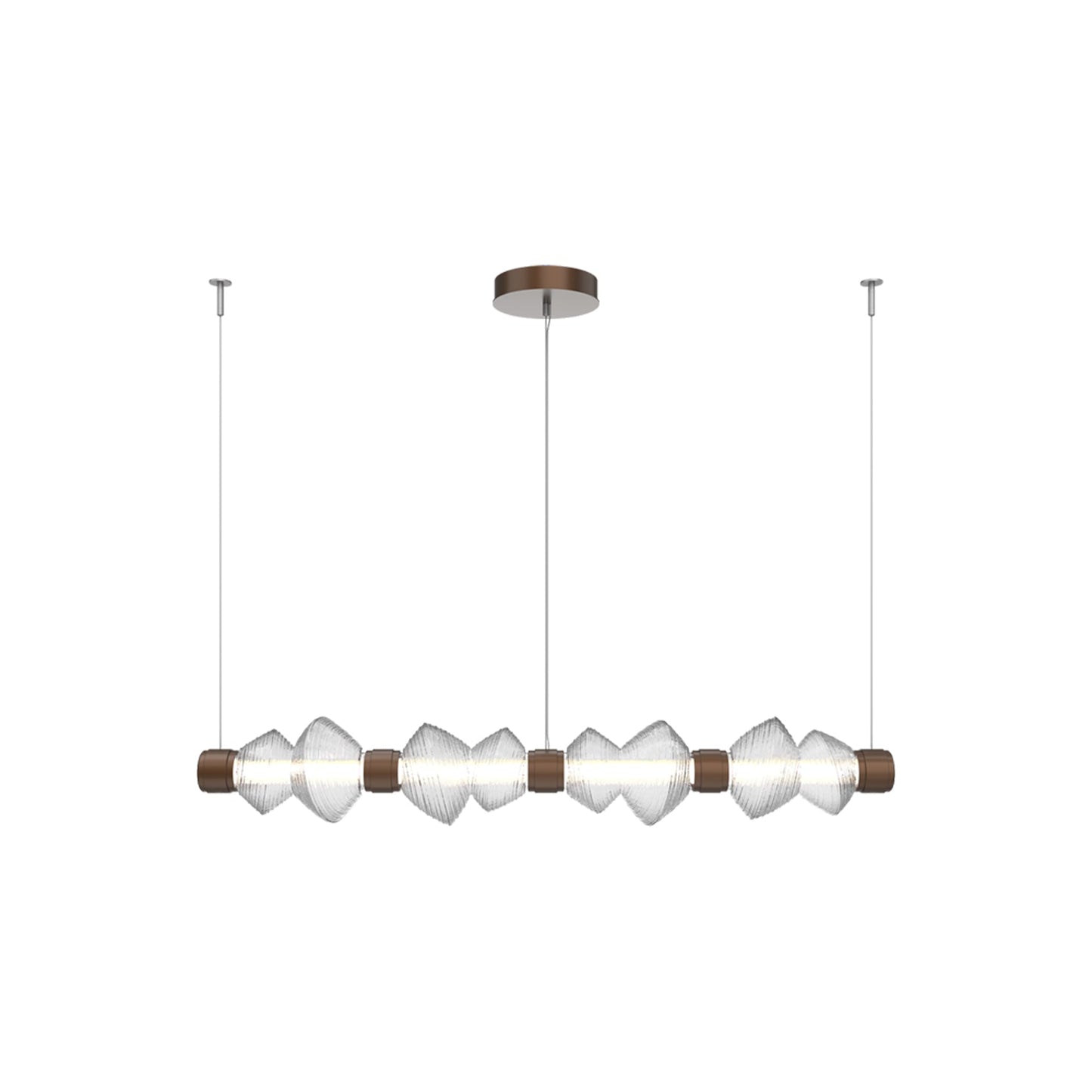 Mesa Mandrel Linear LED Chandelier in Burnished Bronze/Clear Blown Glass (53.3-Inch).