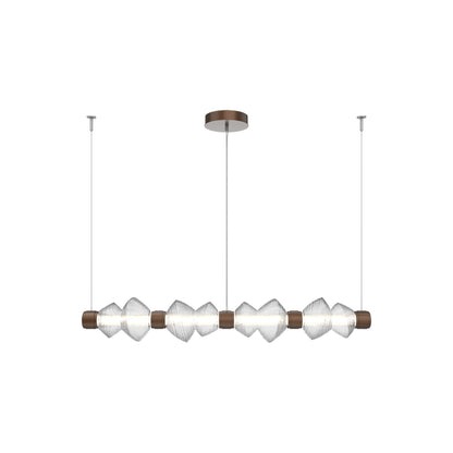 Mesa Mandrel Linear LED Chandelier in Burnished Bronze/Clear Blown Glass (53.3-Inch).