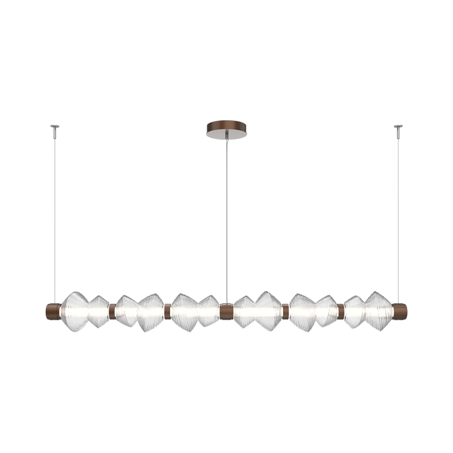 Mesa Mandrel Linear LED Chandelier in Burnished Bronze/Clear Blown Glass (72.6-Inch).