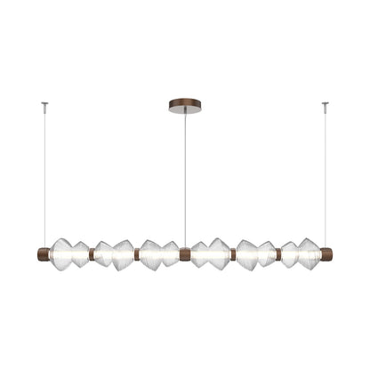 Mesa Mandrel Linear LED Chandelier in Burnished Bronze/Clear Blown Glass (72.6-Inch).