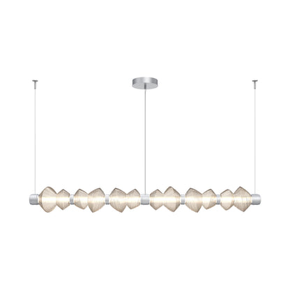 Mesa Mandrel Linear LED Chandelier in Classic Silver/Amber Blown Glass (72.6-Inch).