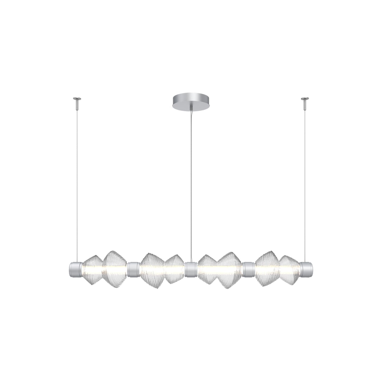 Mesa Mandrel Linear LED Chandelier in Classic Silver/Clear Blown Glass (53.3-Inch).