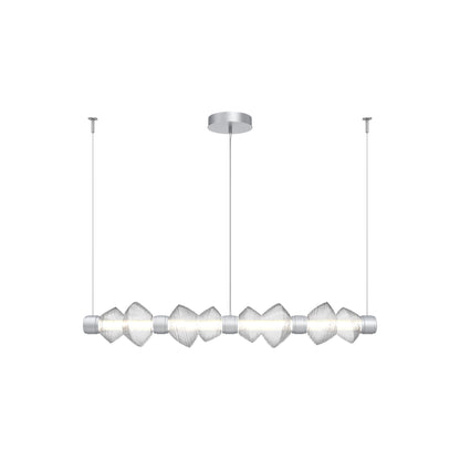 Mesa Mandrel Linear LED Chandelier in Classic Silver/Clear Blown Glass (53.3-Inch).