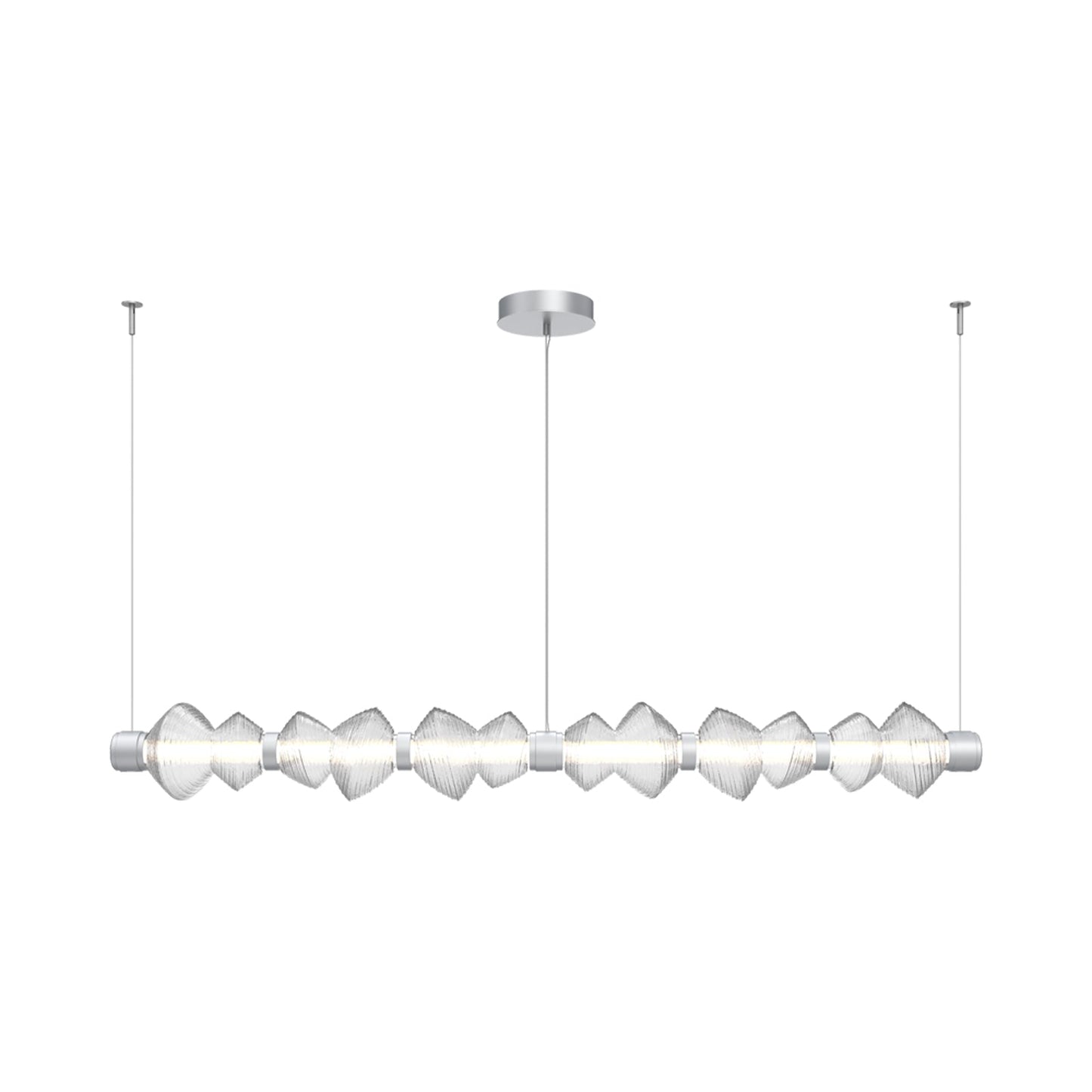 Mesa Mandrel Linear LED Chandelier in Classic Silver/Clear Blown Glass (72.6-Inch).