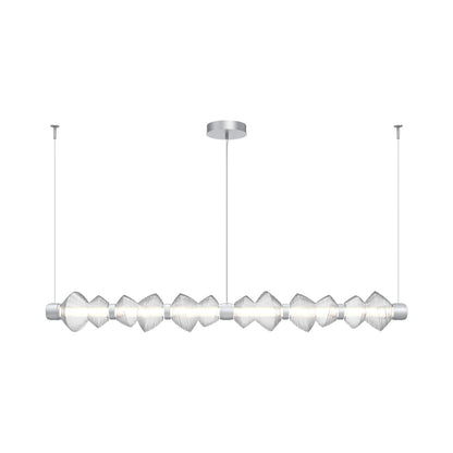Mesa Mandrel Linear LED Chandelier in Classic Silver/Clear Blown Glass (72.6-Inch).