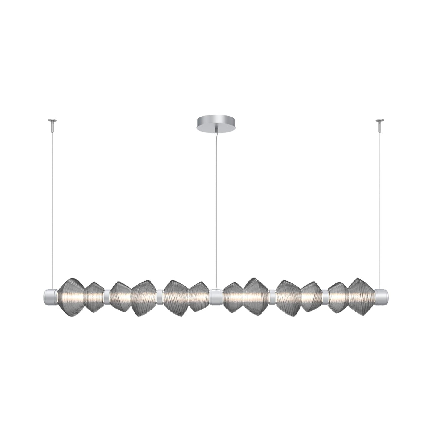 Mesa Mandrel Linear LED Chandelier in Classic Silver/Smoke Blown Glass (72.6-Inch).