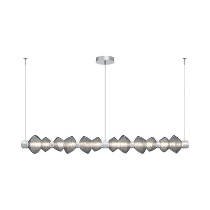 Mesa Mandrel Linear LED Chandelier in Classic Silver/Smoke Blown Glass (72.6-Inch).