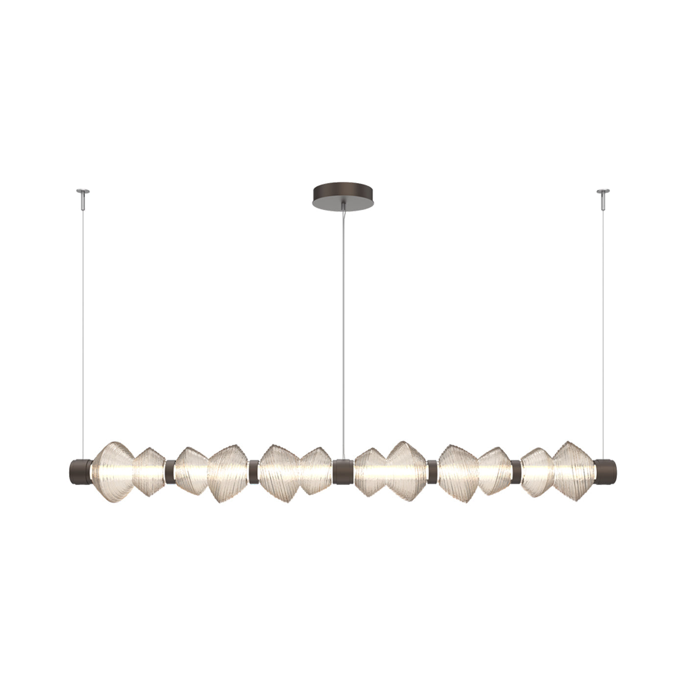 Mesa Mandrel Linear LED Chandelier in Flat Bronze/Amber Blown Glass (72.6-Inch).