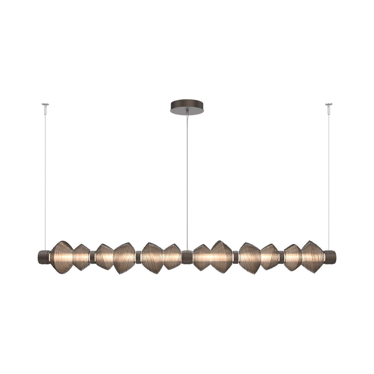 Mesa Mandrel Linear LED Chandelier in Flat Bronze/Bronze Blown Glass (72.6-Inch).