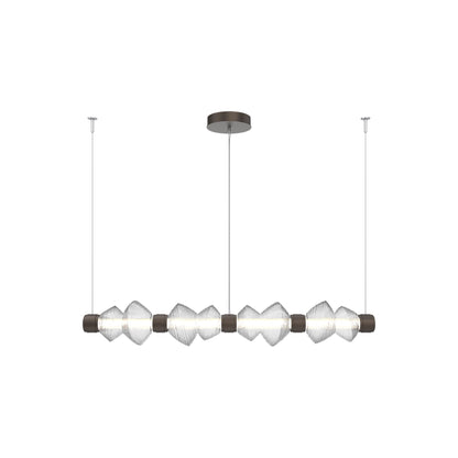 Mesa Mandrel Linear LED Chandelier in Flat Bronze/Clear Blown Glass (53.3-Inch).