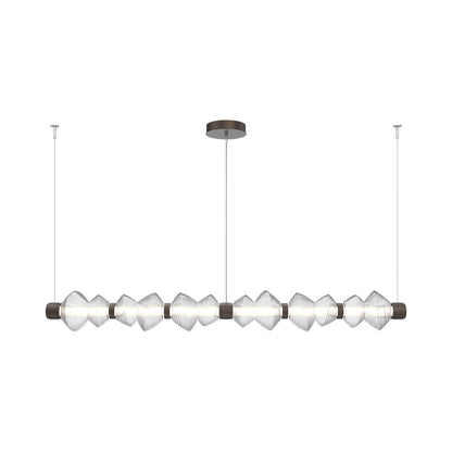 Mesa Mandrel Linear LED Chandelier in Flat Bronze/Clear Blown Glass (72.6-Inch).