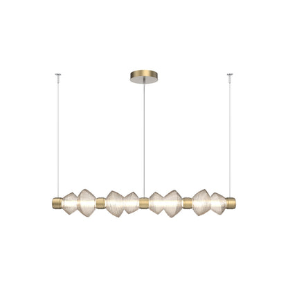 Mesa Mandrel Linear LED Chandelier in Gilded Brass/Amber Blown Glass (53.3-Inch).