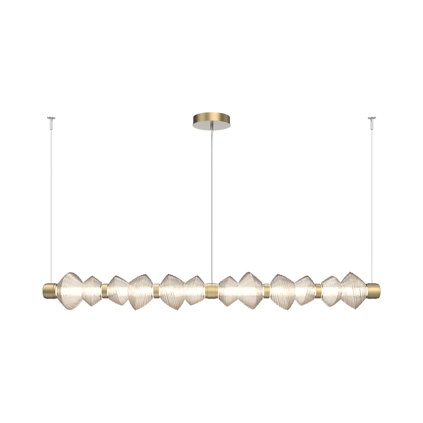 Mesa Mandrel Linear LED Chandelier in Gilded Brass/Amber Blown Glass (72.6-Inch).