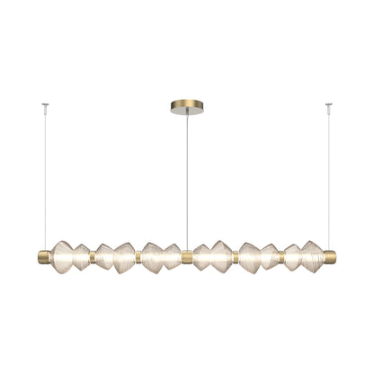 Mesa Mandrel Linear LED Chandelier in Gilded Brass/Amber Blown Glass (72.6-Inch).