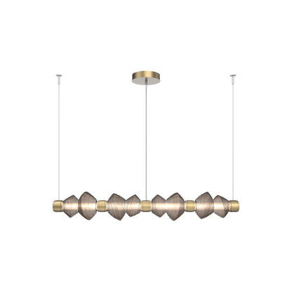 Mesa Mandrel Linear LED Chandelier in Gilded Brass/Bronze Blown Glass (53.3-Inch).