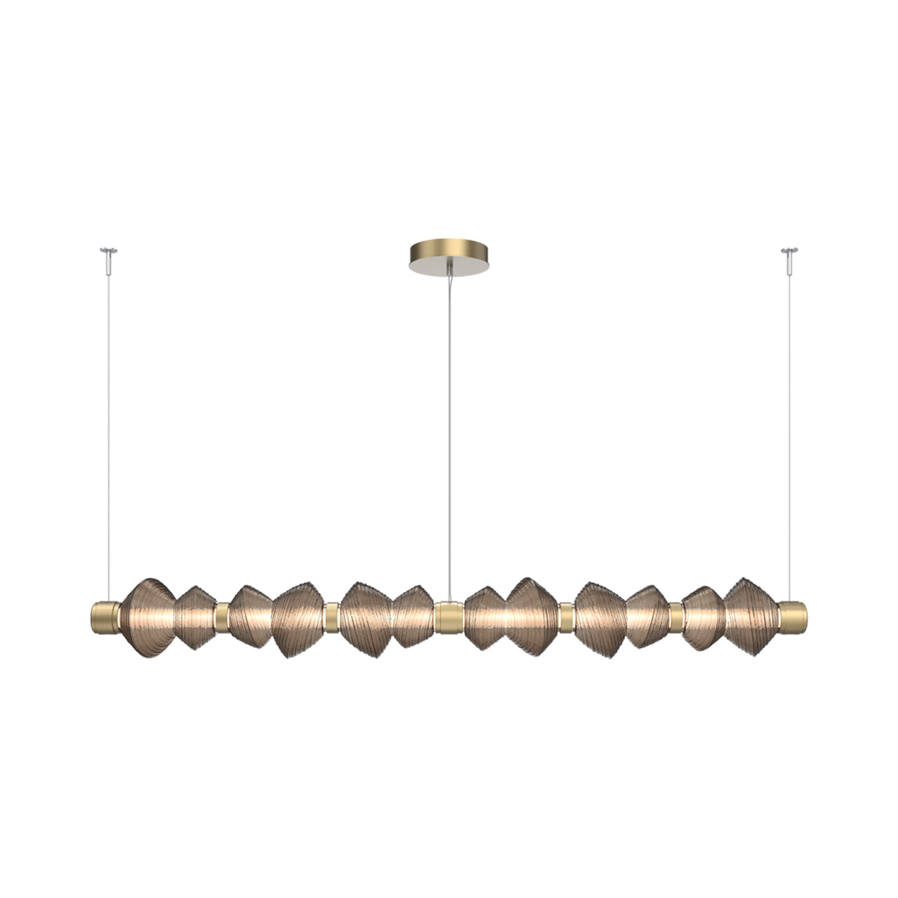 Mesa Mandrel Linear LED Chandelier in Gilded Brass/Bronze Blown Glass (72.6-Inch).