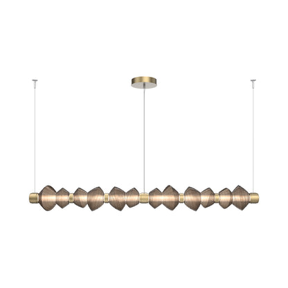Mesa Mandrel Linear LED Chandelier in Gilded Brass/Bronze Blown Glass (72.6-Inch).
