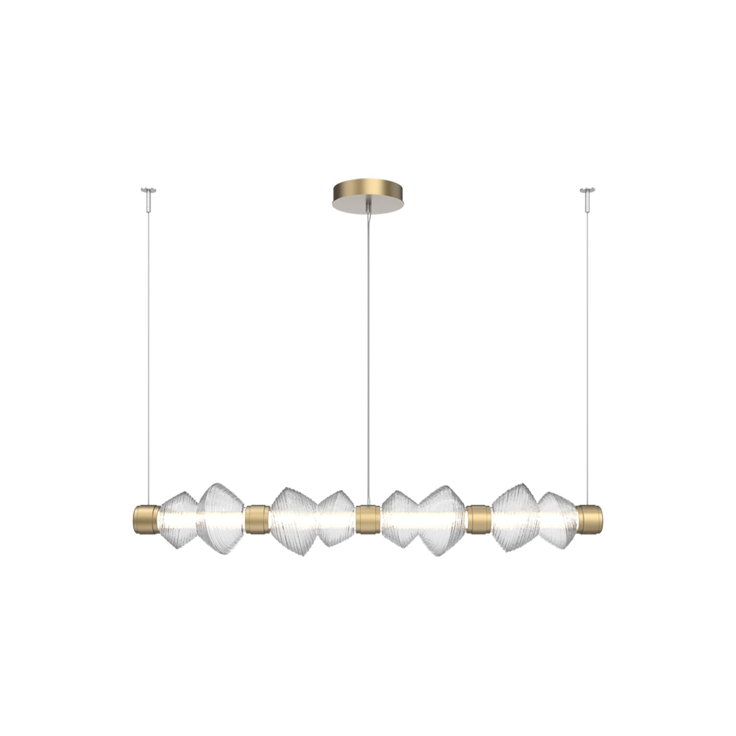 Mesa Mandrel Linear LED Chandelier in Gilded Brass/Clear Blown Glass (53.3-Inch).