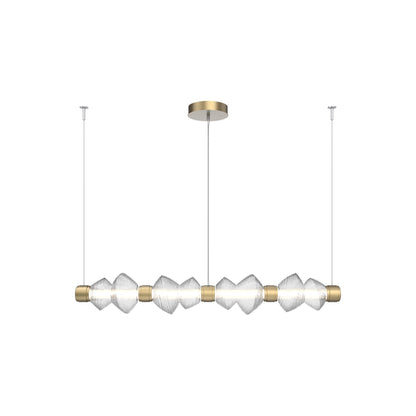 Mesa Mandrel Linear LED Chandelier in Gilded Brass/Clear Blown Glass (53.3-Inch).