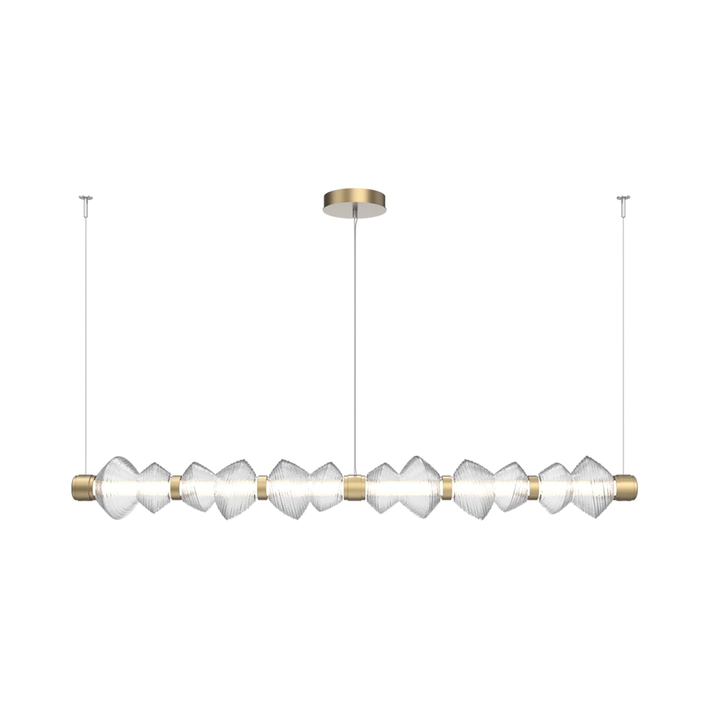 Mesa Mandrel Linear LED Chandelier in Gilded Brass/Clear Blown Glass (72.6-Inch).