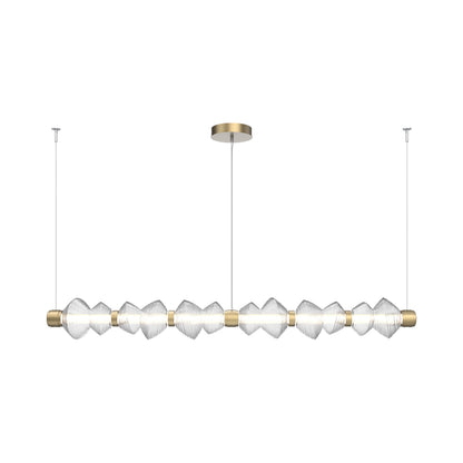 Mesa Mandrel Linear LED Chandelier in Gilded Brass/Clear Blown Glass (72.6-Inch).