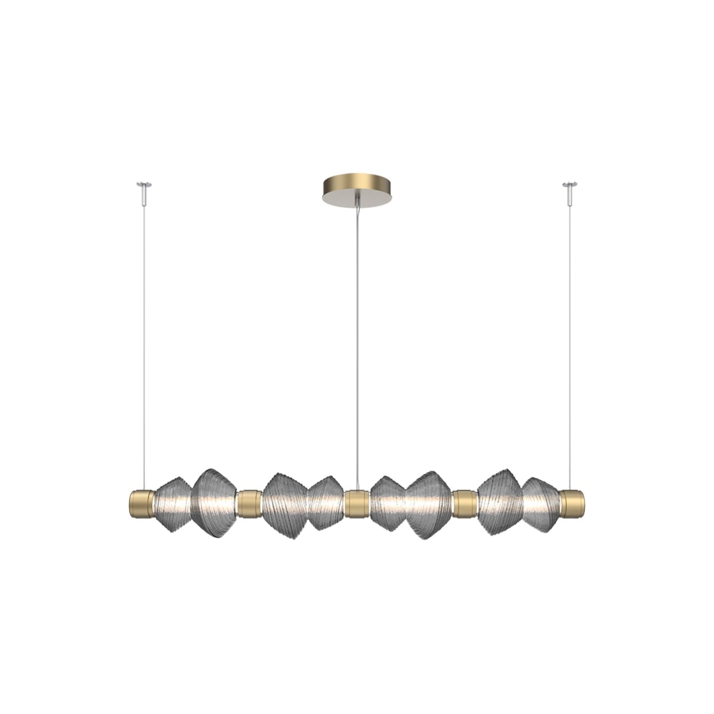 Mesa Mandrel Linear LED Chandelier in Gilded Brass/Smoke Blown Glass (53.3-Inch).