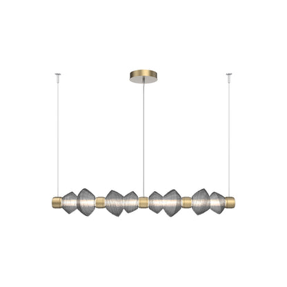 Mesa Mandrel Linear LED Chandelier in Gilded Brass/Smoke Blown Glass (53.3-Inch).