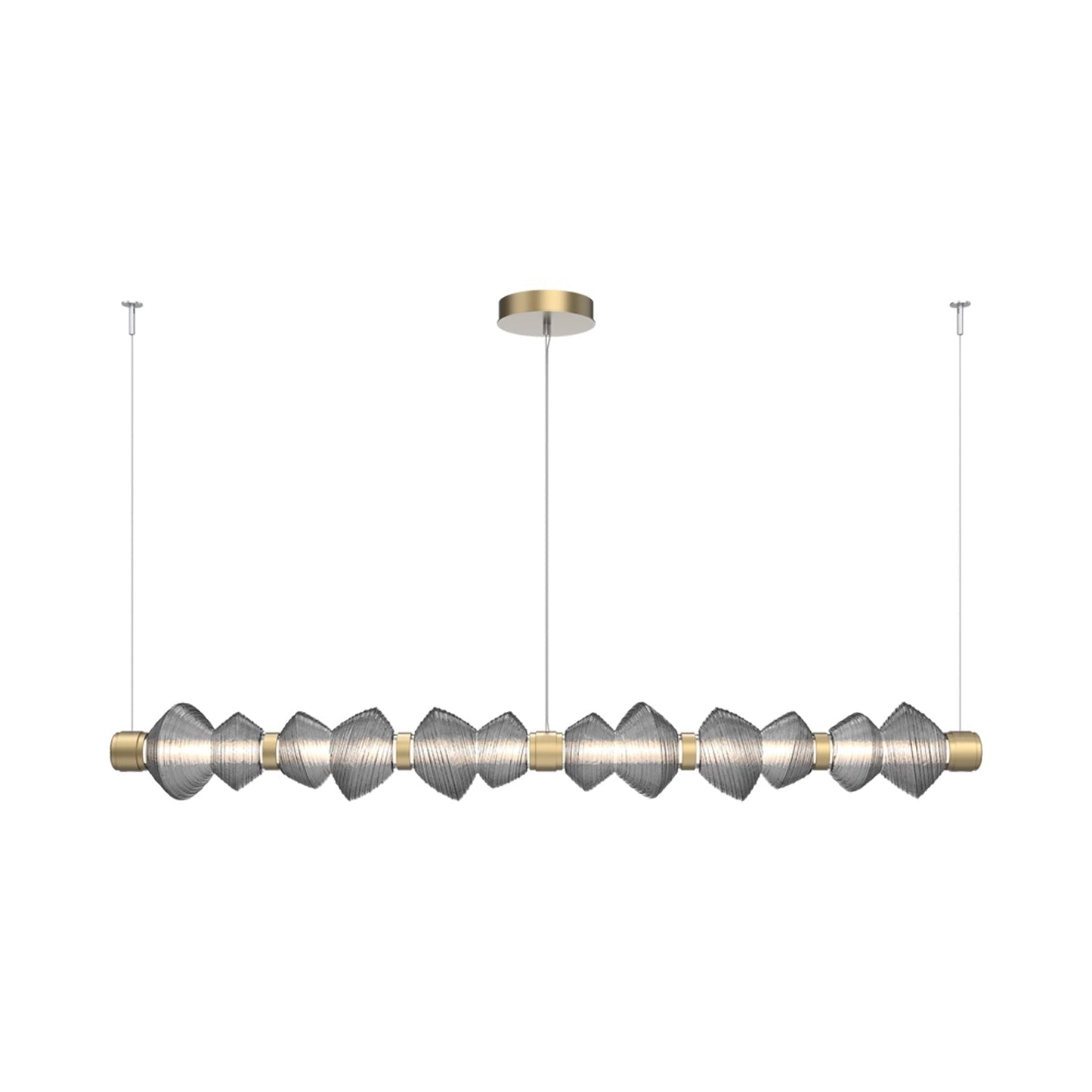 Mesa Mandrel Linear LED Chandelier in Gilded Brass/Smoke Blown Glass (72.6-Inch).