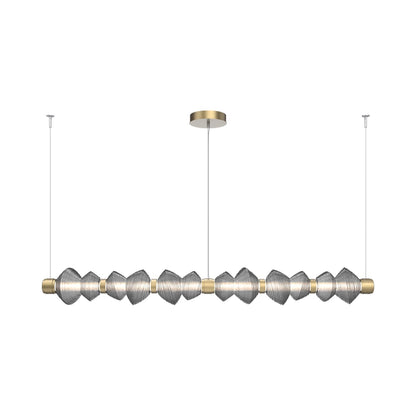 Mesa Mandrel Linear LED Chandelier in Gilded Brass/Smoke Blown Glass (72.6-Inch).