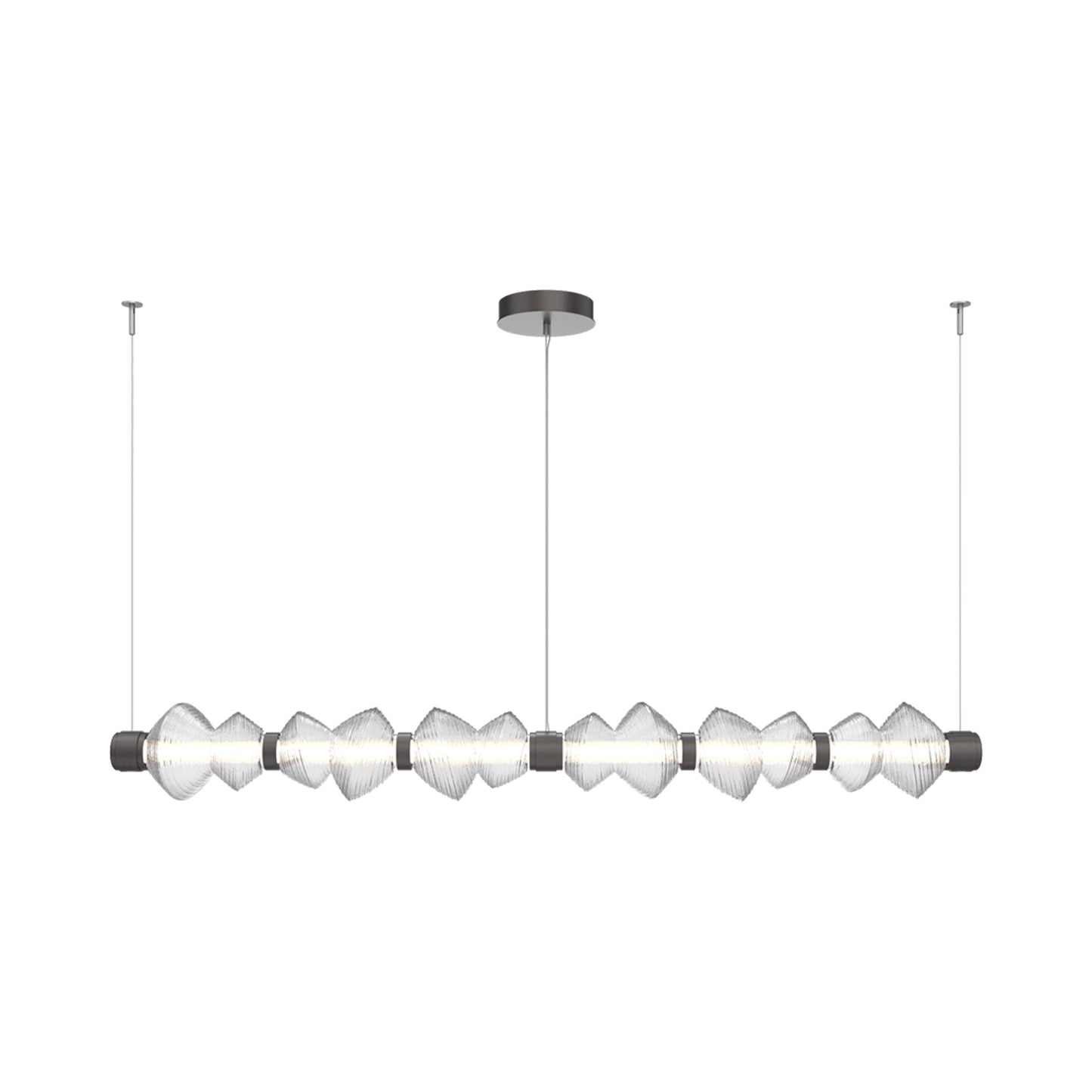 Mesa Mandrel Linear LED Chandelier in Graphite/Clear Blown Glass (72.6-Inch).