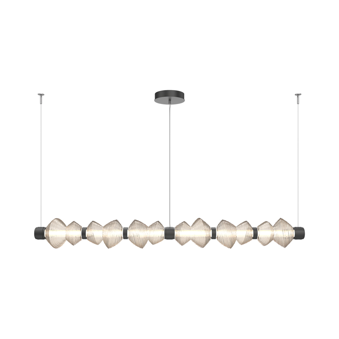 Mesa Mandrel Linear LED Chandelier in Matte Black/Amber Blown Glass (72.6-Inch).