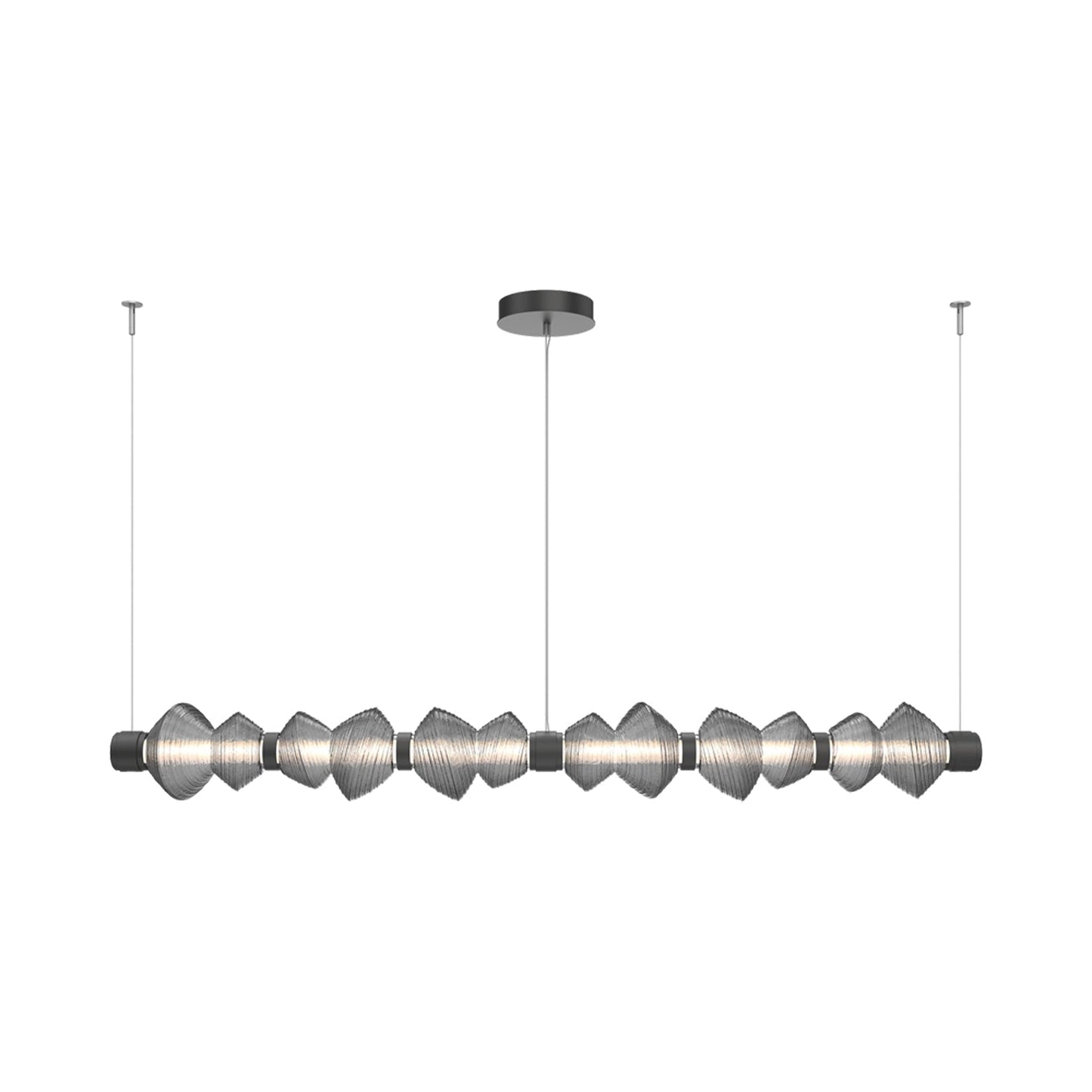 Mesa Mandrel Linear LED Chandelier in Matte Black/Smoke Blown Glass (72.6-Inch).