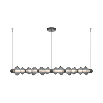 Mesa Mandrel Linear LED Chandelier in Matte Black/Smoke Blown Glass (72.6-Inch).
