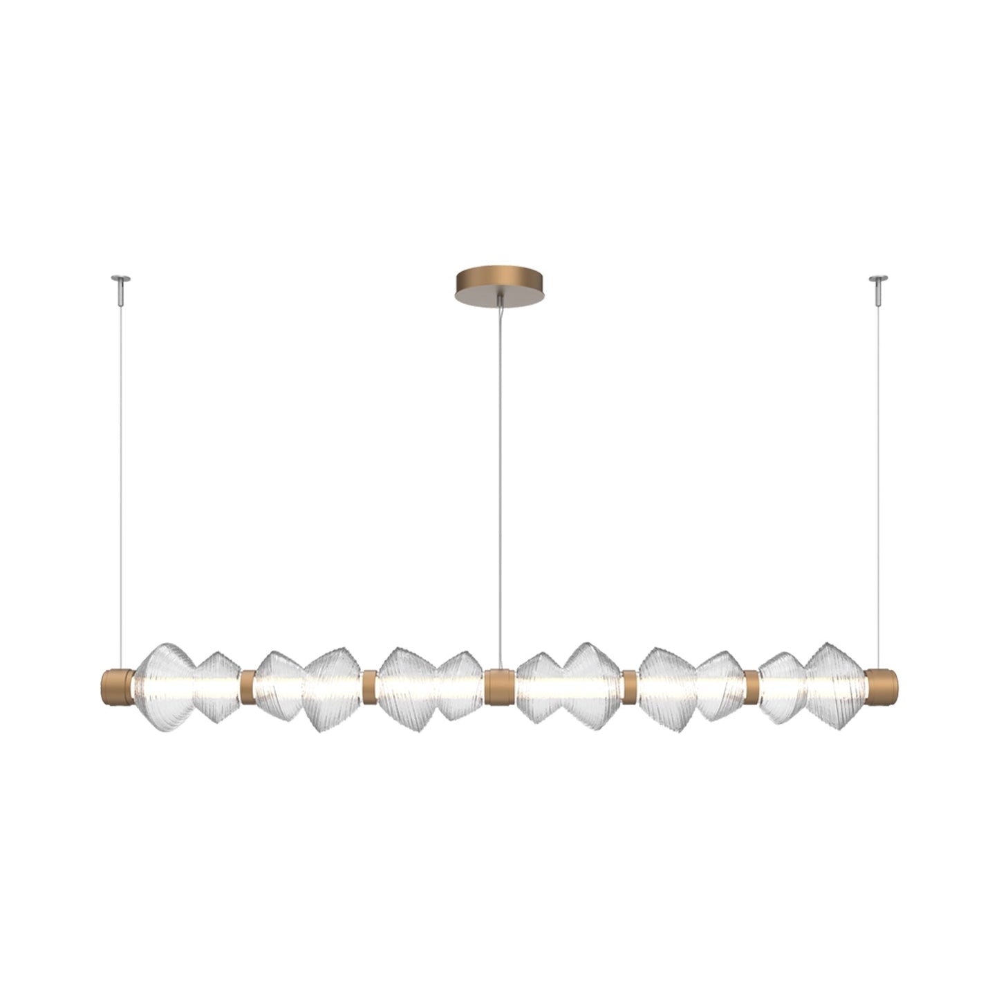 Mesa Mandrel Linear LED Chandelier in Novel Brass/Clear Blown Glass (72.6-Inch).