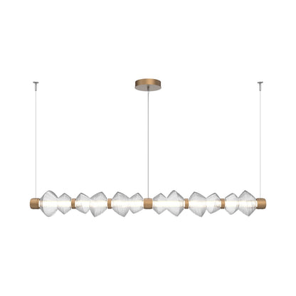 Mesa Mandrel Linear LED Chandelier in Novel Brass/Clear Blown Glass (72.6-Inch).